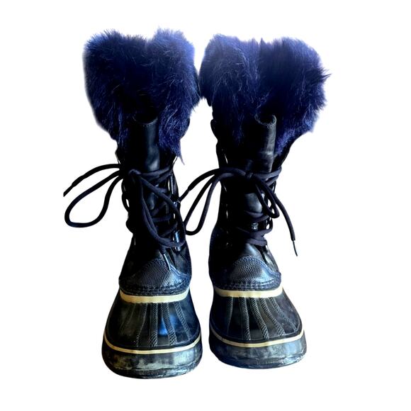 Sorel Joan of Arctic Waterproof Snow Boots Black/Navy Fur | Women’s 7 - Picture 3 of 10